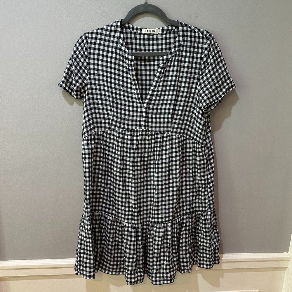 Black White Gingham Babydoll Dress Farrow Size M